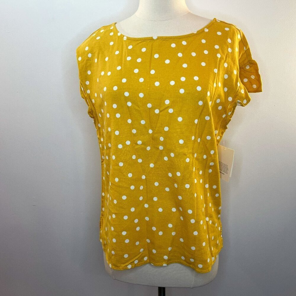 Ellen Tracy Women's Mod Dot Marigold Linen Shirt - Size Medium - NWT